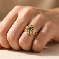 Gold Filigree Green Emerald Flower Ring