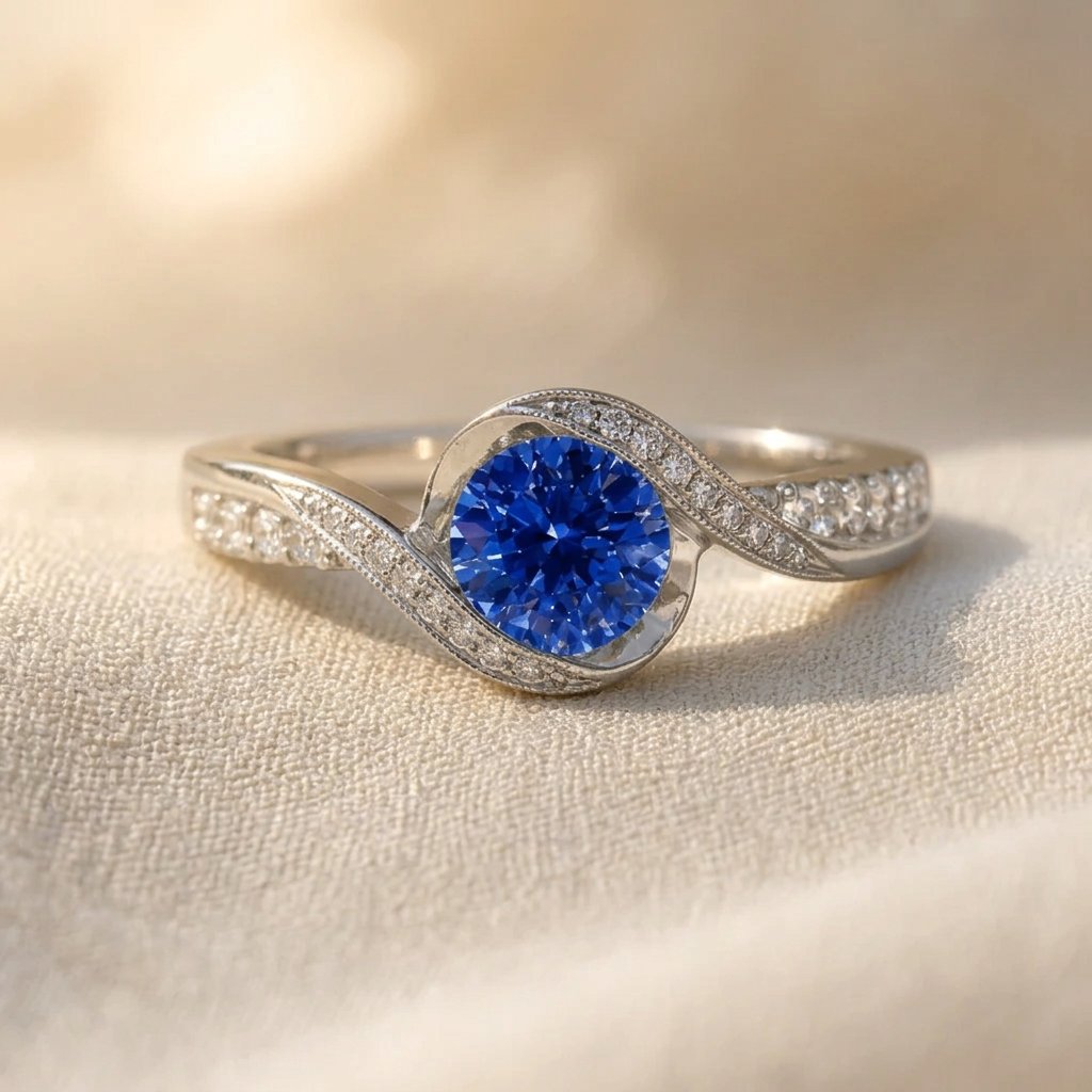 Silver Blue Sapphire Round Ring