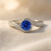 Silver Blue Sapphire Round Ring