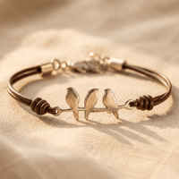 Vintage Three Birds Bronze Leather Bracelet