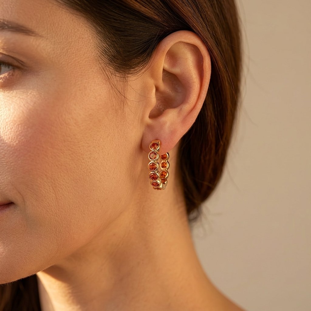 Rose Gold Amber Round Bezel Earrings