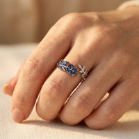 Silver Blue Sapphire Leaf Ring