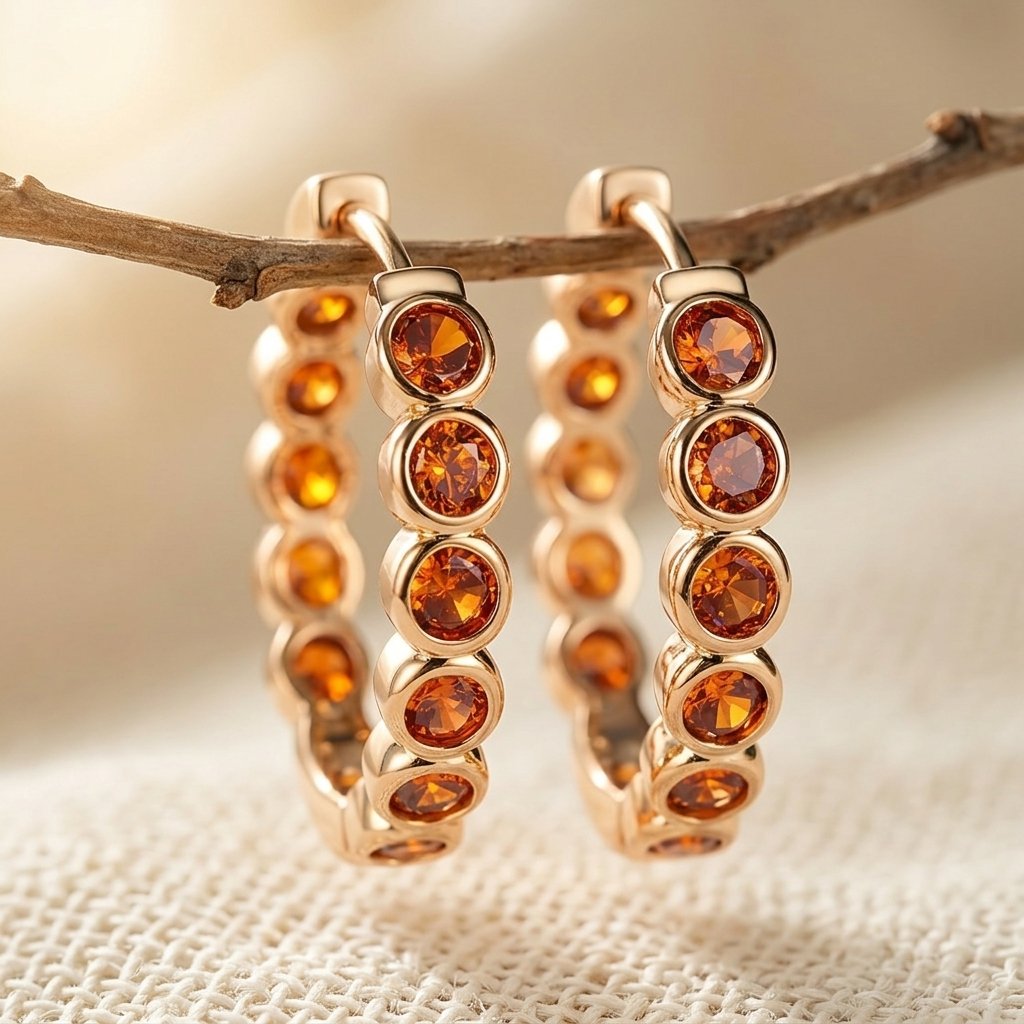 Rose Gold Amber Round Bezel Earrings