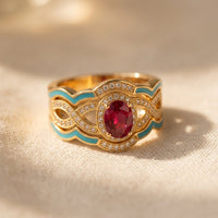 Gold Turquoise Inlay Oval Ruby Ring