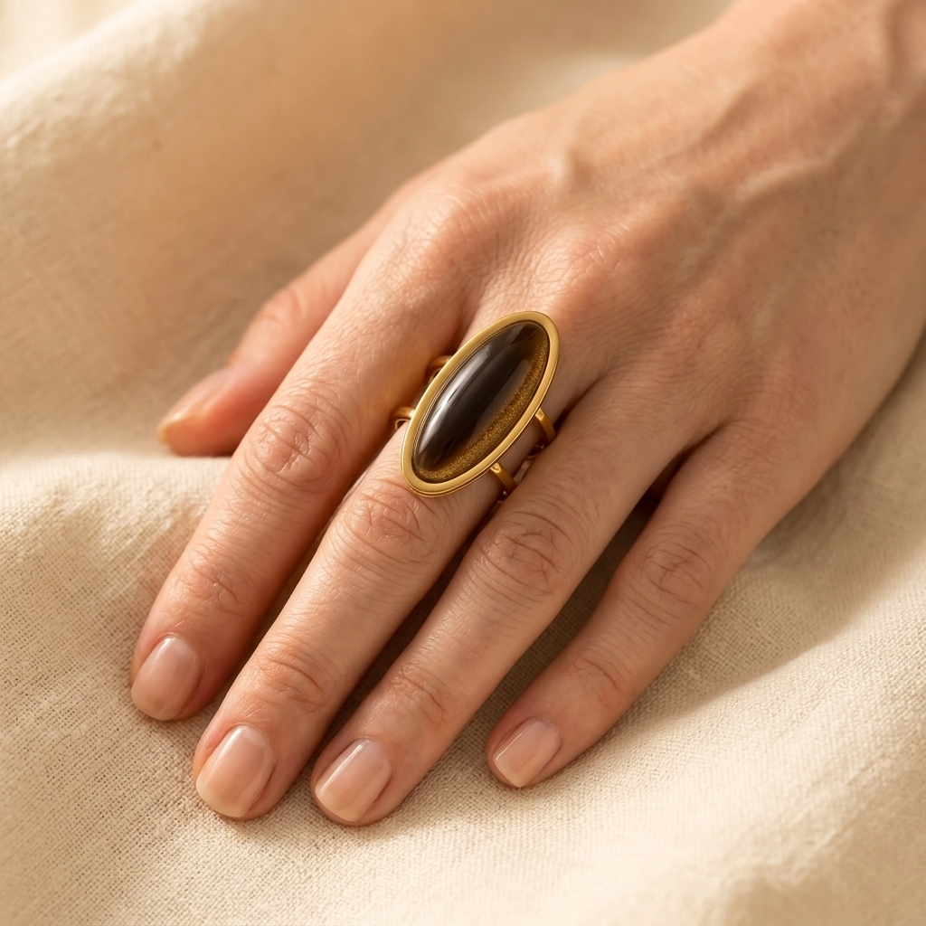 Gold Oval Black Onyx Statement Ring
