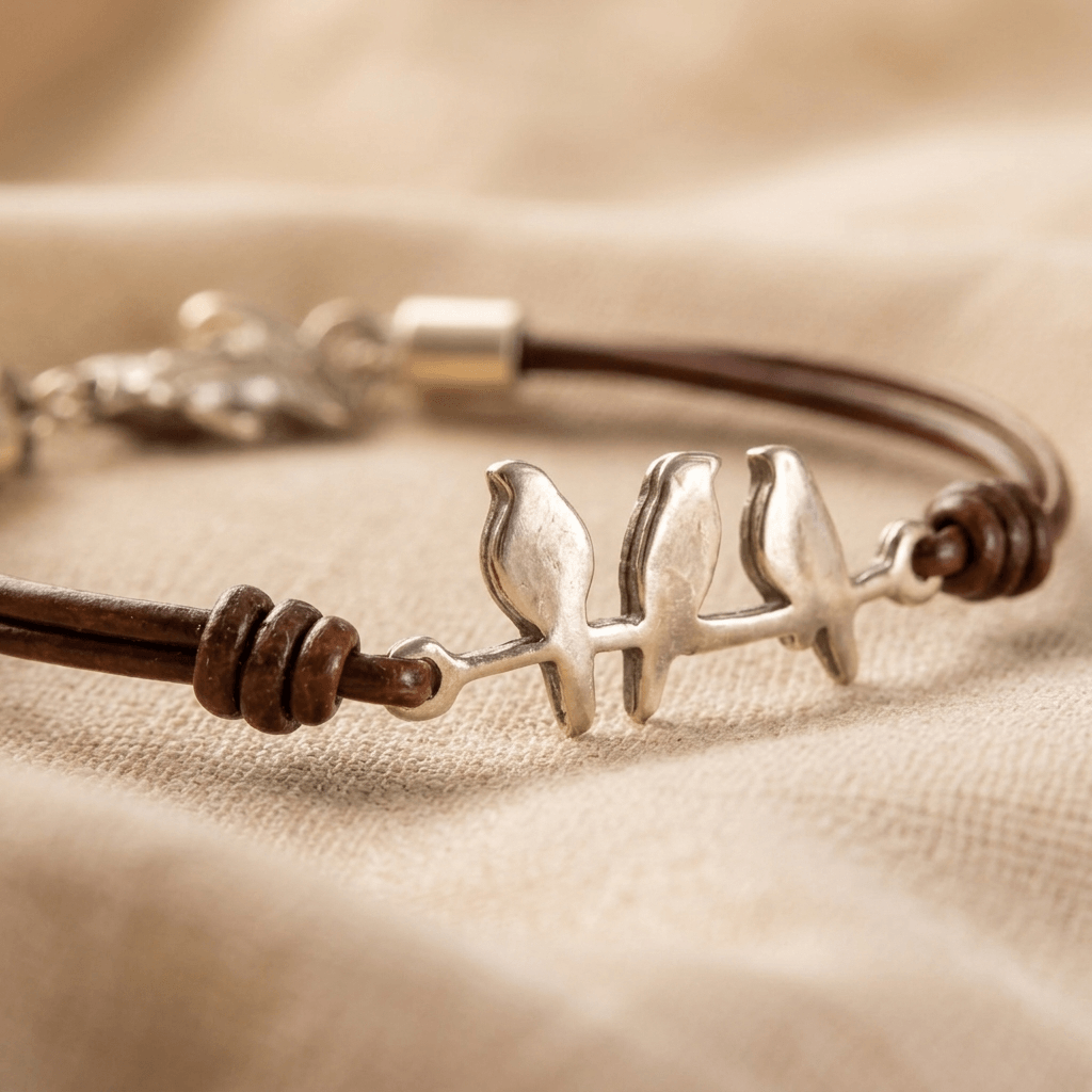 Vintage Three Birds Bronze Leather Bracelet