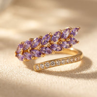 Gold Purple Amethyst Marquise Leaf Ring