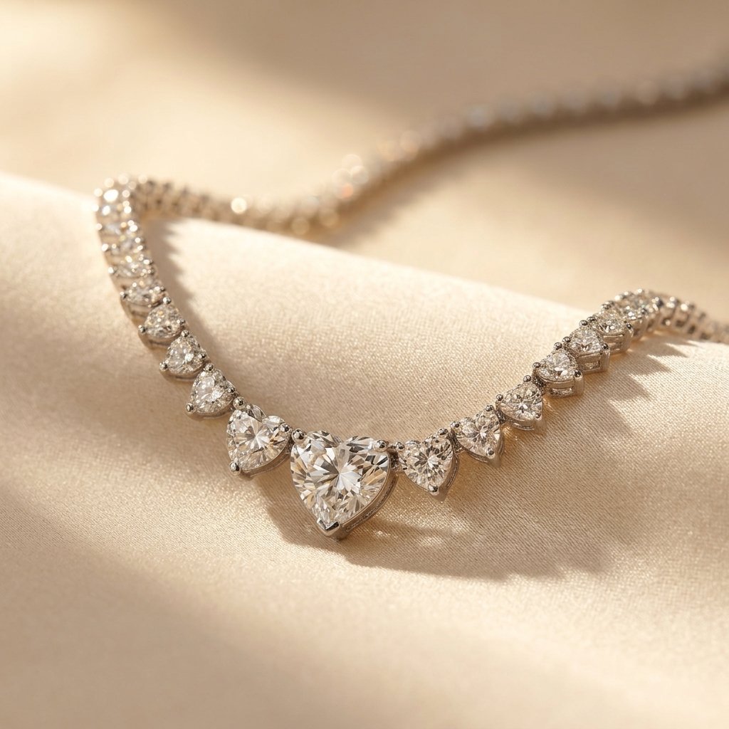 Silver Heart Graduated Tennis Necklace