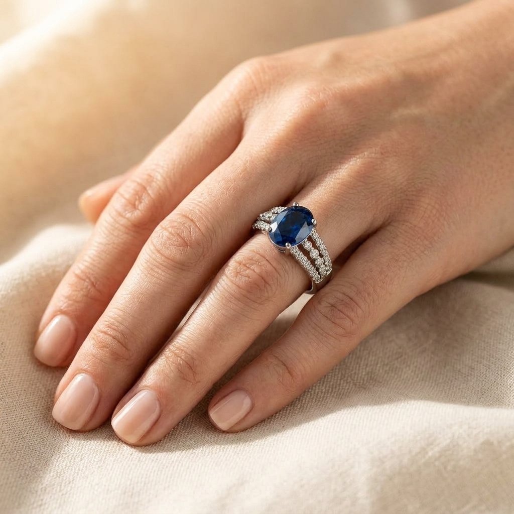 Silver Blue Sapphire Oval Filigree Ring