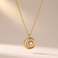 Gold Moon Pearl Crescent Pendant Necklace