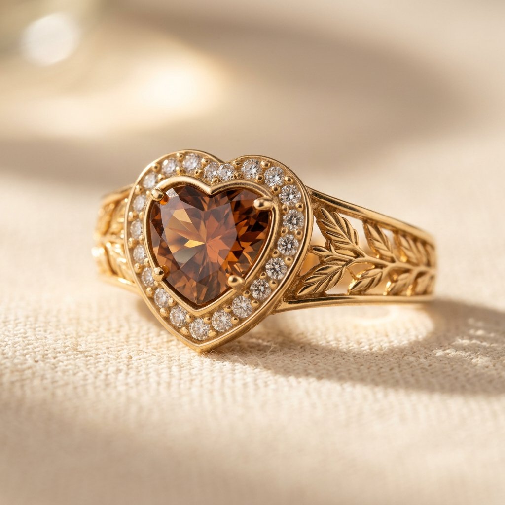 Vintage Gold Smoky Quartz Heart Ring