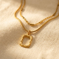 Minimalist Gold Double Layer Square Pendant Necklace