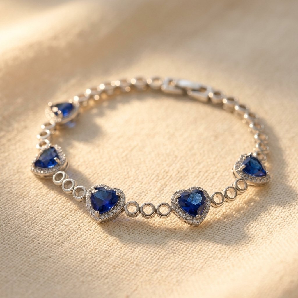 Silver Blue Sapphire Heart Tennis Bracelet