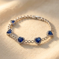 Silver Blue Sapphire Heart Tennis Bracelet