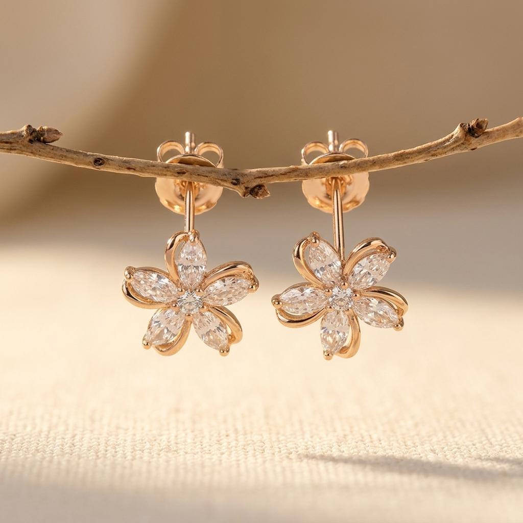 Vintage Flower Rhinestone Earrings