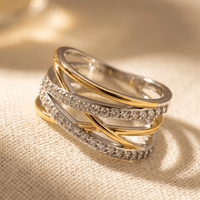 Silver Gold Crossover Cubic Zirconia Ring