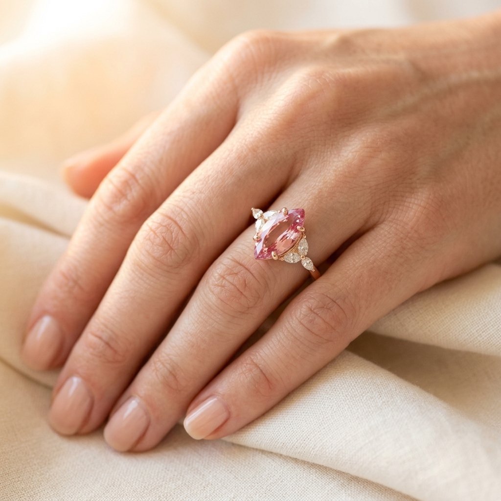 Rose Gold Pink Tourmaline Marquise Ring