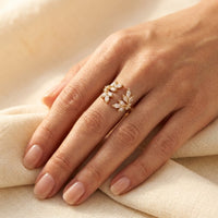 Gold Cubic Zirconia Floral Wrap Ring