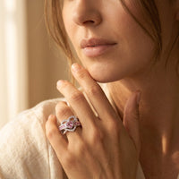 Silver Pink Tourmaline Heart Wing Ring