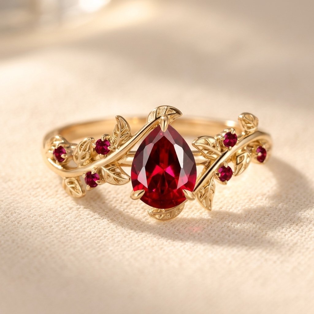 Gold Filigree Ruby Pear Ring
