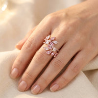 Rose Gold Pink Tourmaline Leaf Ring