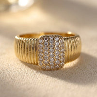 Gold Ribbed Diamond Cushion Ring