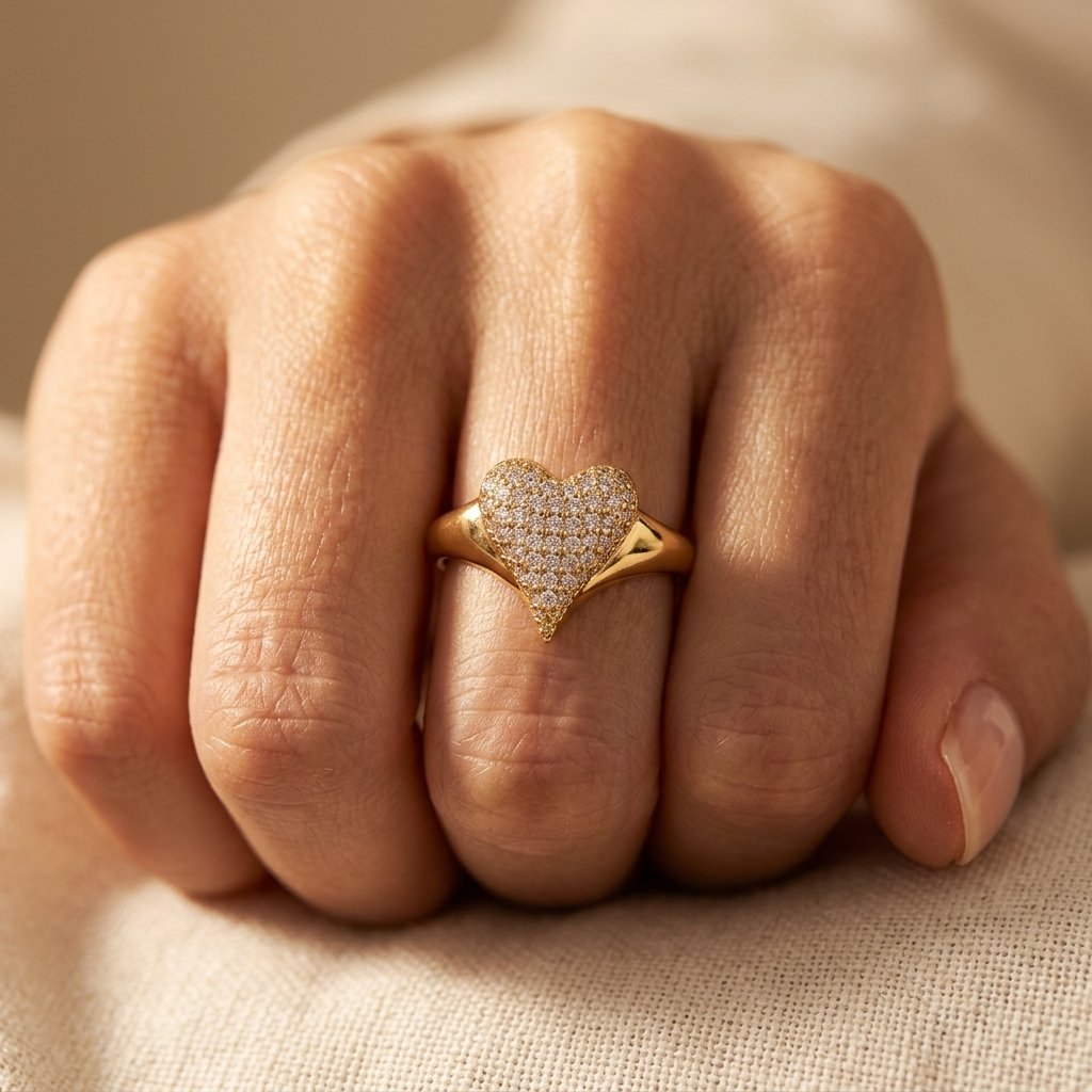 Gold Cubic Zirconia Pavé Heart Ring
