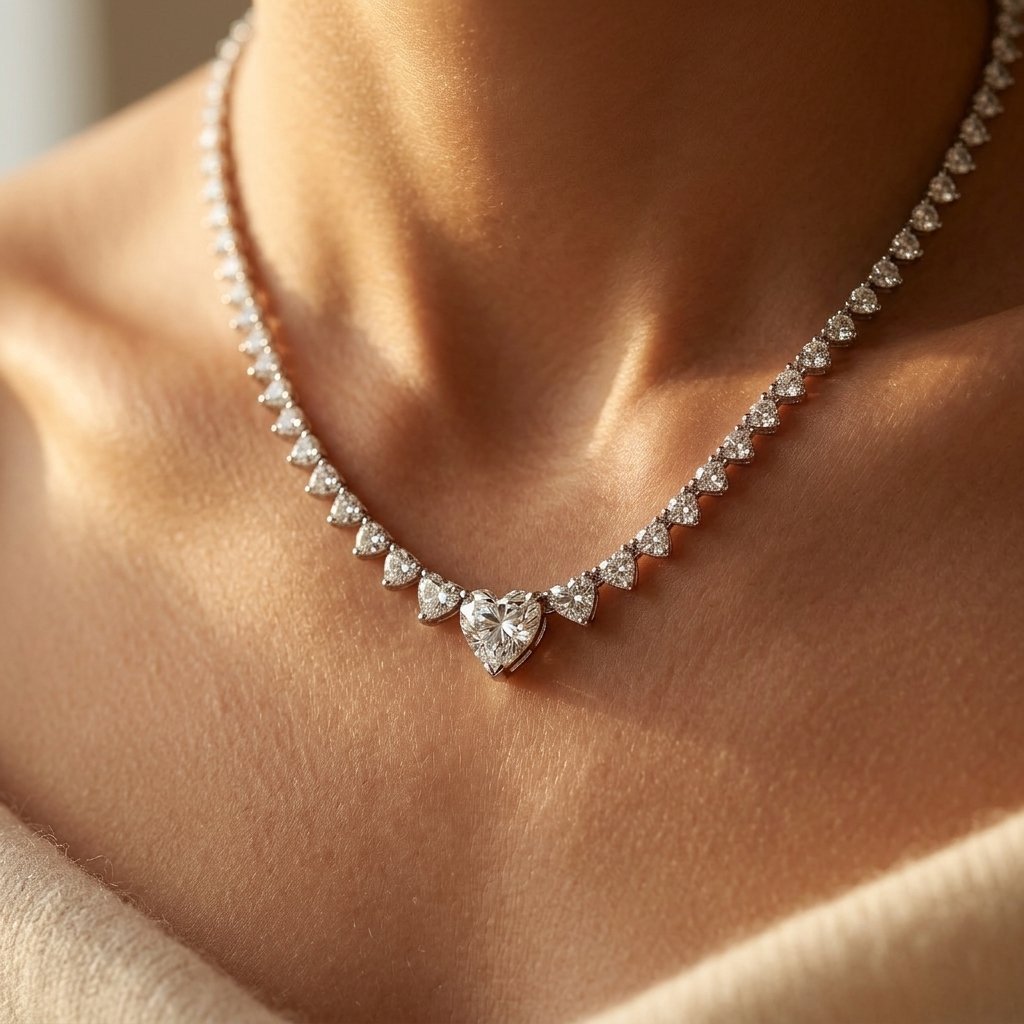 Silver Heart Graduated Tennis Necklace