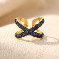 Criss Cross Gold Blue Sapphire Pave Ring