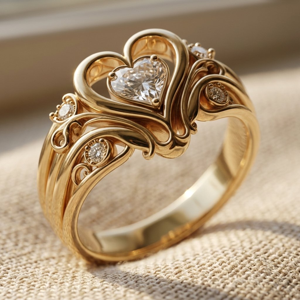Gold Heart Filigree Diamond Ring