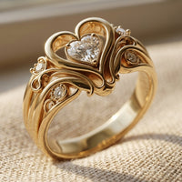 Gold Heart Filigree Diamond Ring