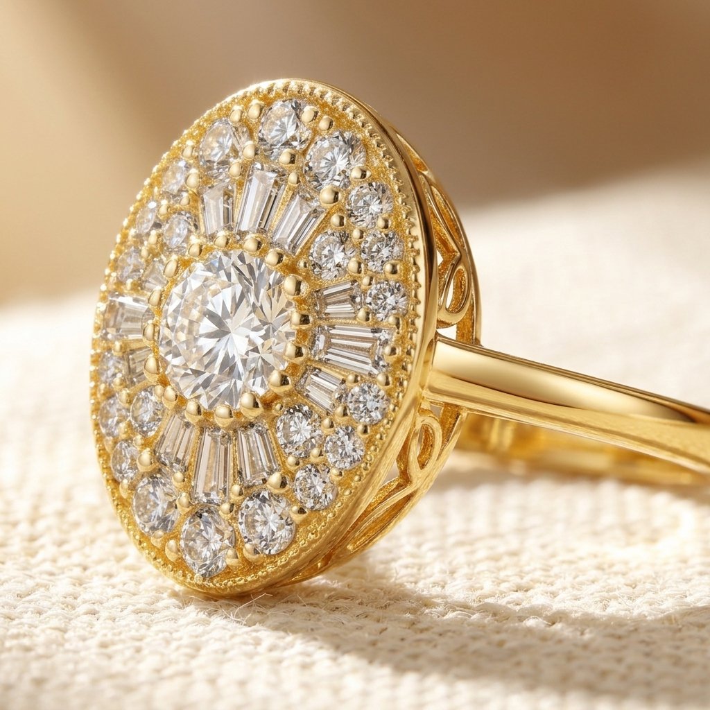 Oval Halo Sunburst Moissanite Ring