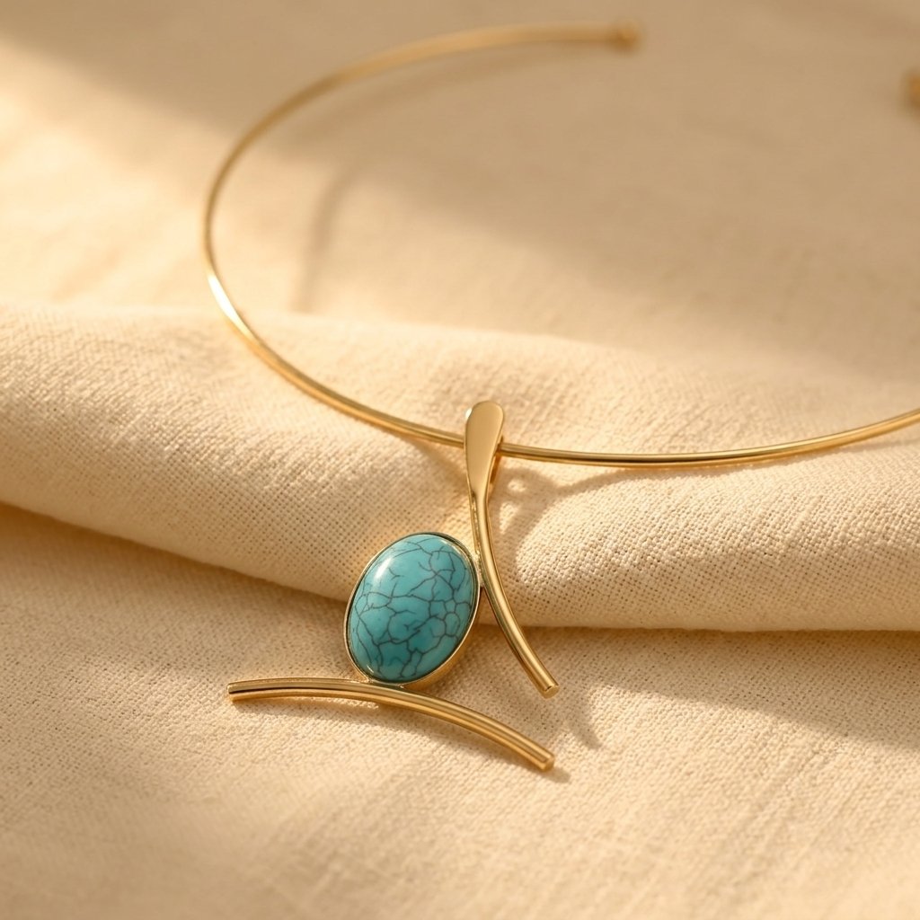 Boho Gold Turquoise Oval Pendant Necklace