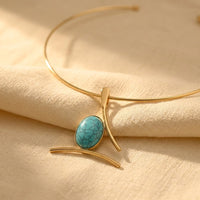 Boho Gold Turquoise Oval Pendant Necklace