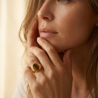 Gold Oval Tiger's Eye Stone Signet Ring