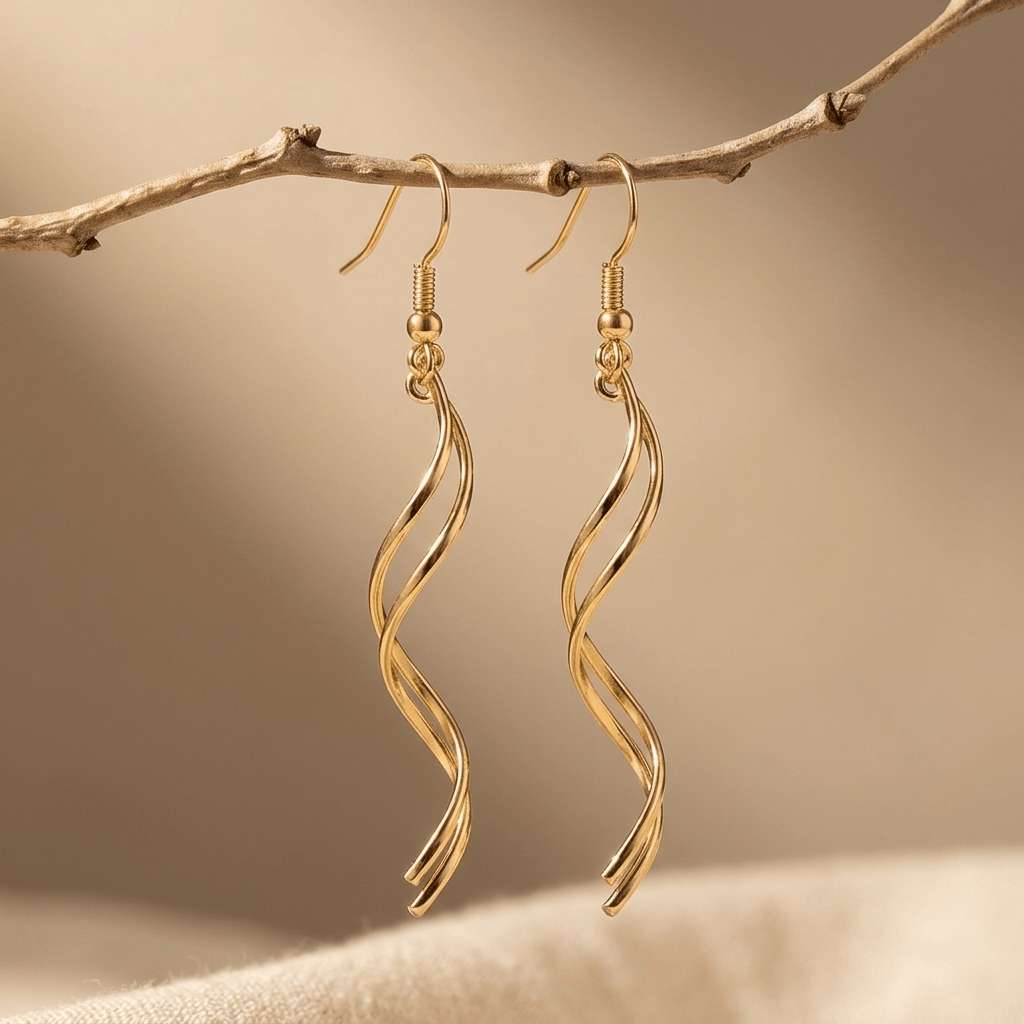 Gold Spiral Twisted Drop Dangle Earrings