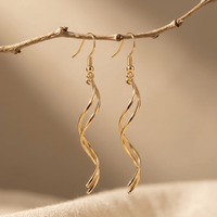 Gold Spiral Twisted Drop Dangle Earrings