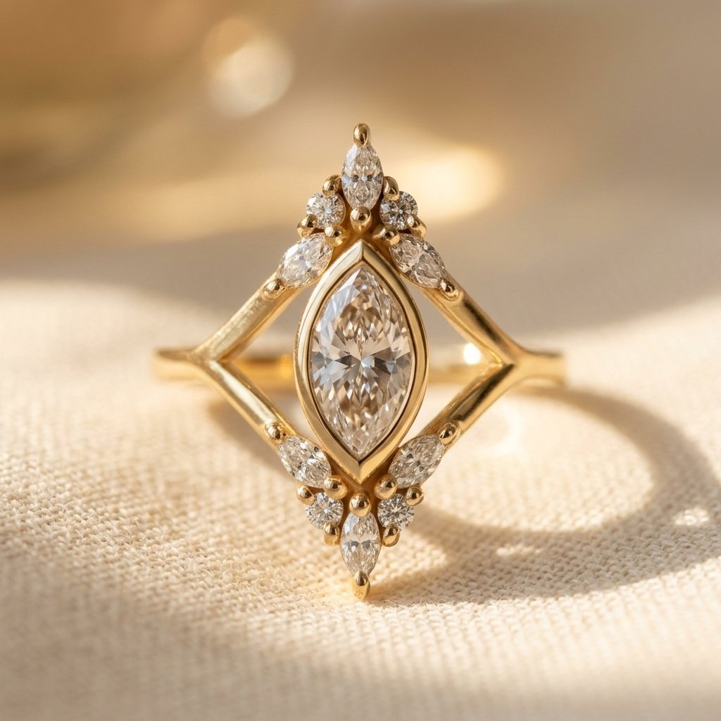 Gold Marquise Diamond Halo Ring
