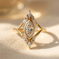 Gold Marquise Diamond Halo Ring