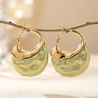Retro Gold Hammered Pale Green Teardrop Earrings