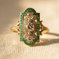 Art Deco Gold Diamond Emerald Ring