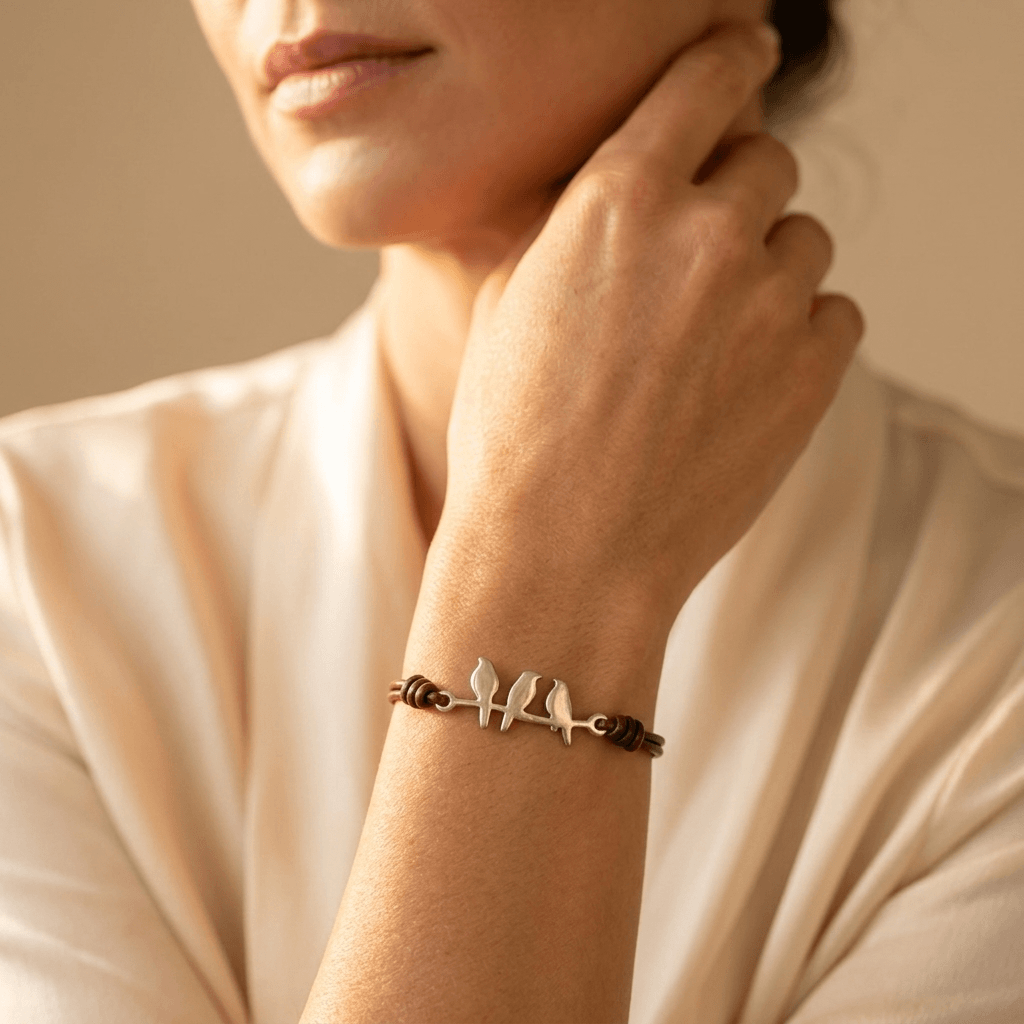 Vintage Three Birds Bronze Leather Bracelet