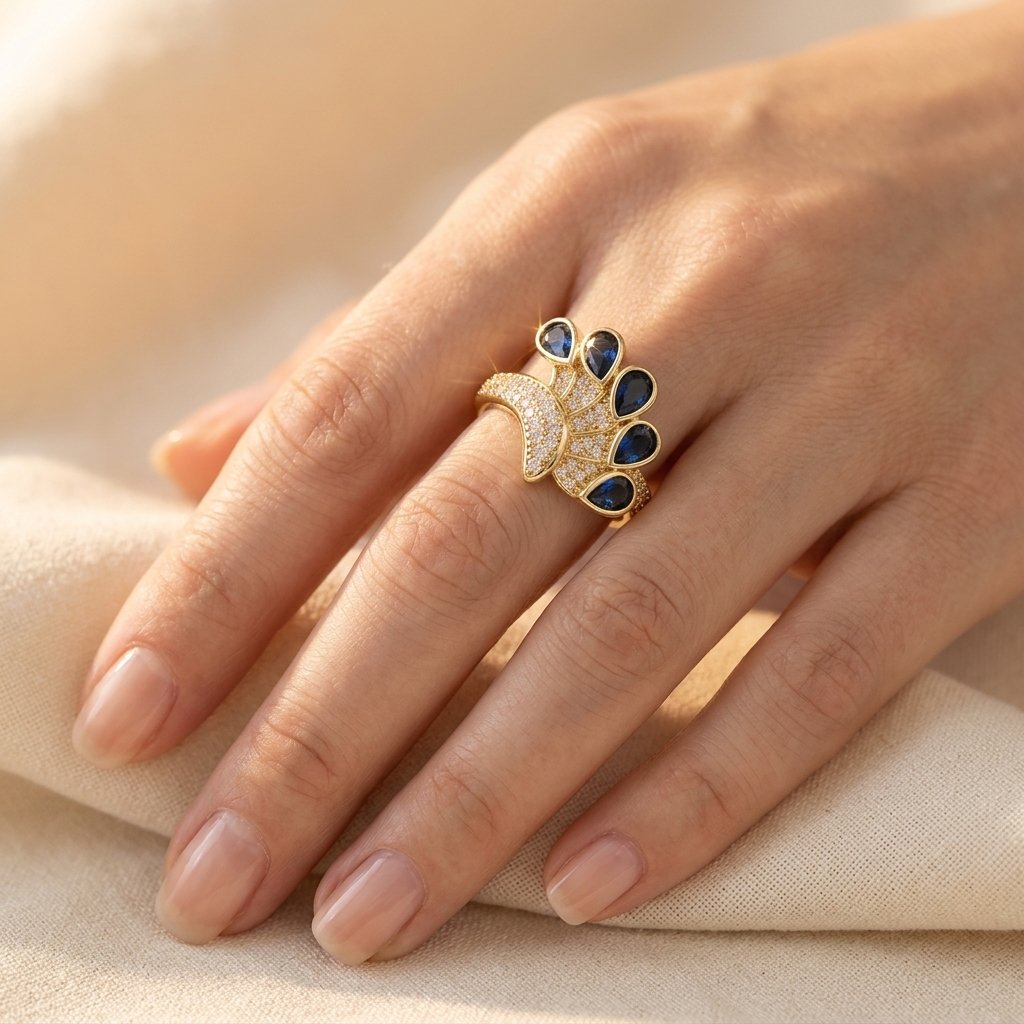 Art Deco Gold Blue Sapphire Ring
