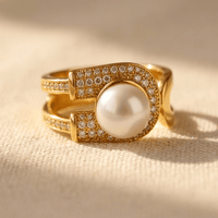 Gold Pearl Zirconia U Shaped Ring