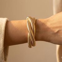 Gold Ribbed Stackable Layered Bracelet