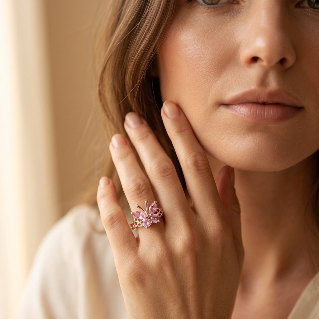 Vintage Rose Gold Pink Butterfly Celtic Ring
