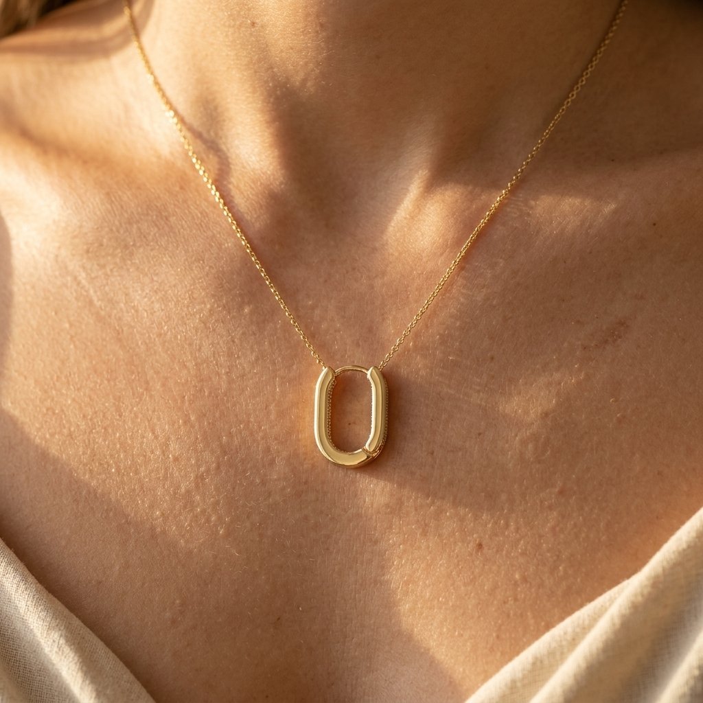Gold Oval Link Double Chain Necklace