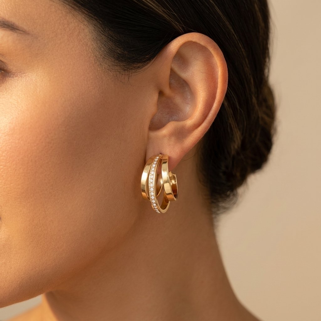 Gold Crystal Double Hoop Earrings