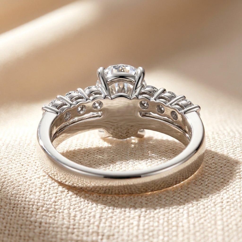 Silver Oval Moissanite Side Stone Ring