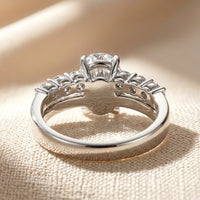 Silver Oval Moissanite Side Stone Ring